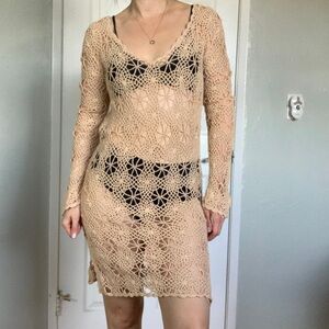 Hula-La crochet dress, size large, neutral tan color